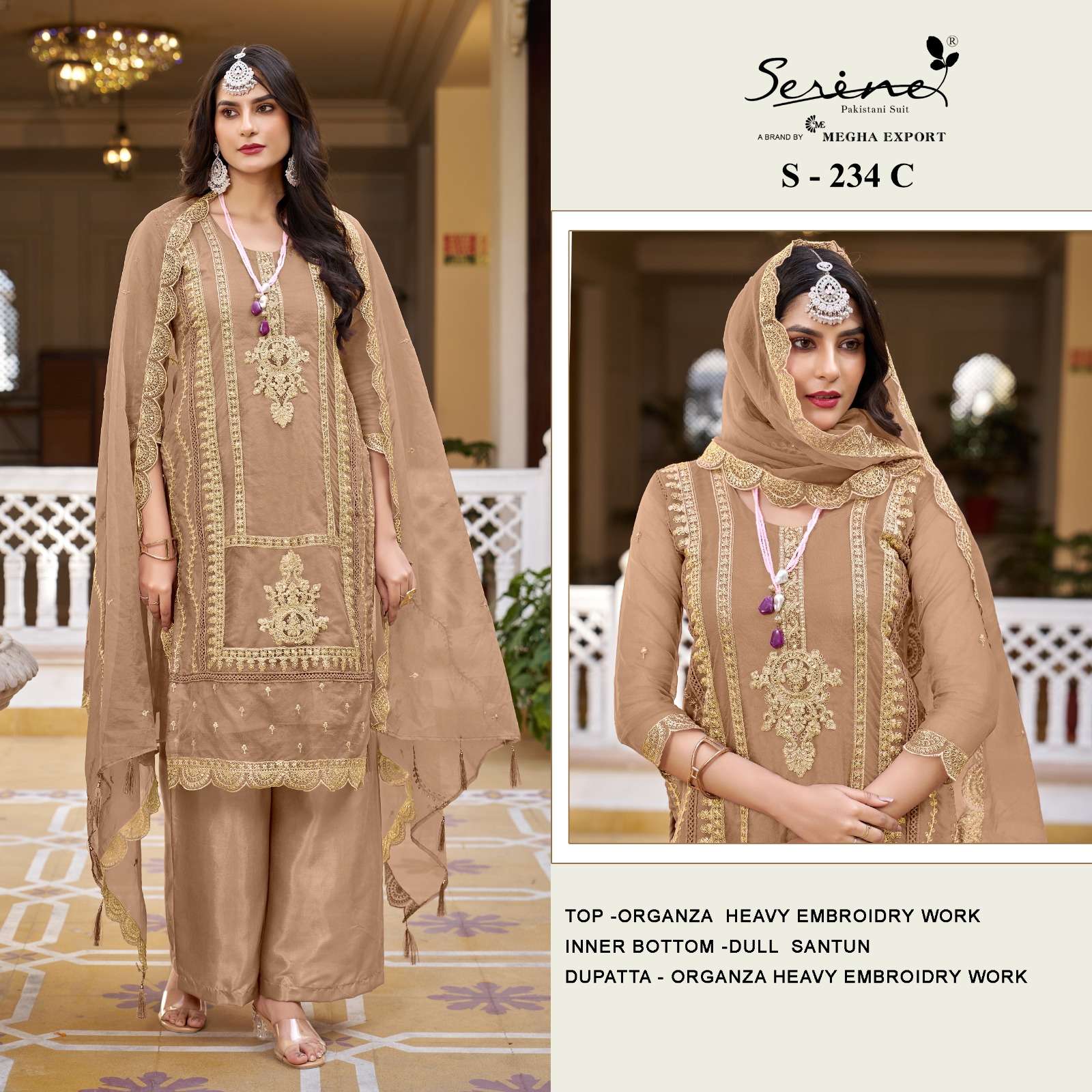 S-234 COLOURS BY SERINE 234-A TO 234-D SERIES ORGANZA EMBROIDERY WORK PAKISTANI DRESSES