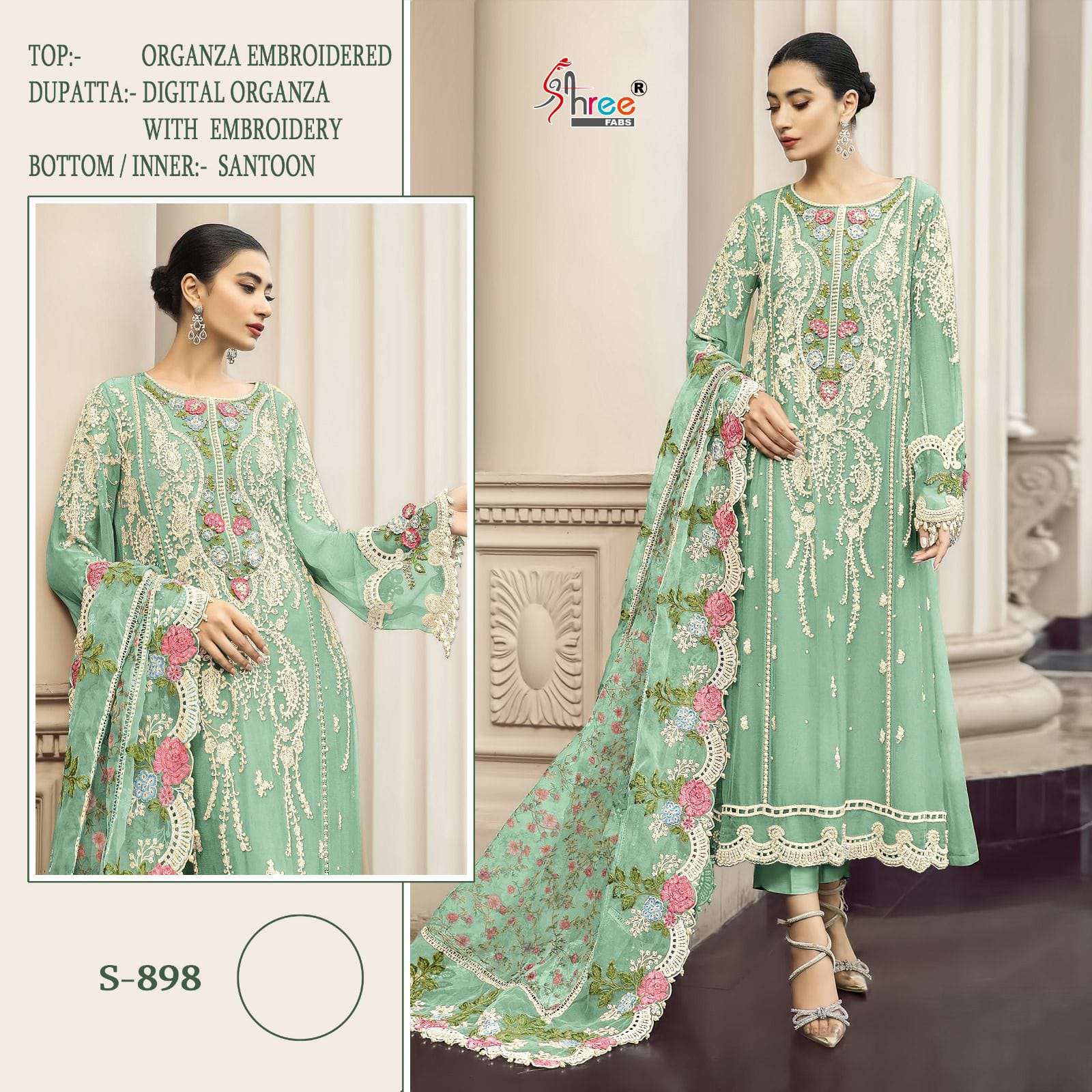 S-898 COLOURS BY SHREE FABS 898-A TO 898-D SERIES ORGANZA EMBROIDERY WORK PAKISTANI DRESSES