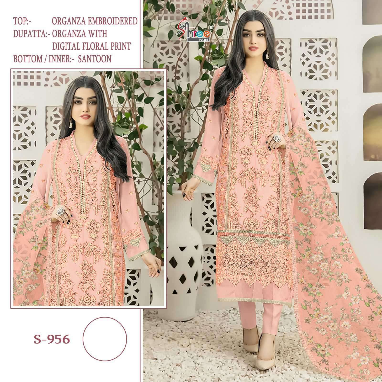 S-956 COLOURS BY SHREE FABS 956-A TO 956-D SERIES ORGANZA EMBROIDERY WORK DRESSES