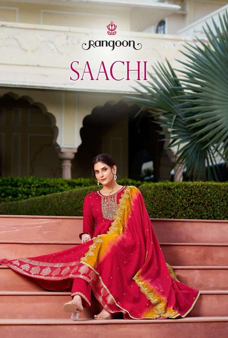 SAACHI BY RANGOON 4881 TO 4884 SERIES VISCOSE JACQUARD WORK READYMADE ANARKALI DRESSES