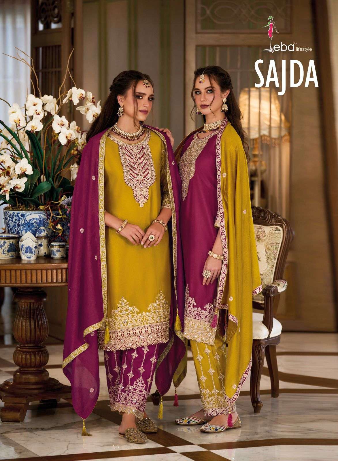 SAJDA BY EBA LIFESTYLE 1663 & 1664 SERIES PREMIUM SILK HEAVY WORK READYMADE DRESSES