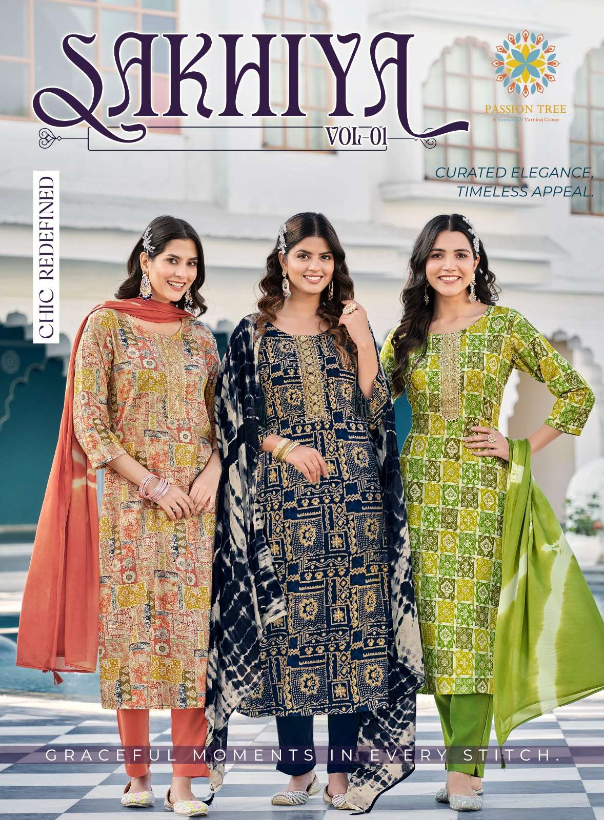 SAKHIYA VOL-1 BY PASSION TREE 1001 TO 1008 SERIES RAYON PRINT WORK READYMADE DRESSES