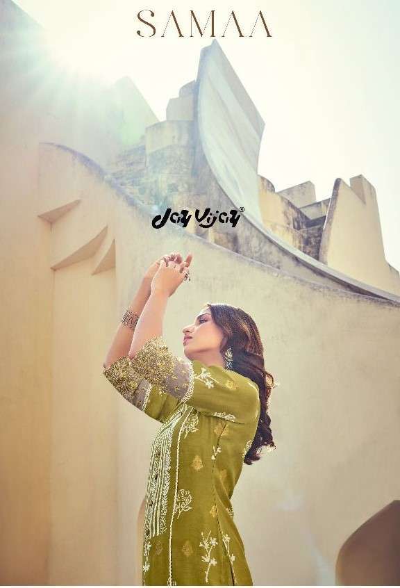 SAMAA BY JAY VIJAY 8731 TO 8738 SERIES PURE MUSLIN SILK PRINT WORK DRESSES