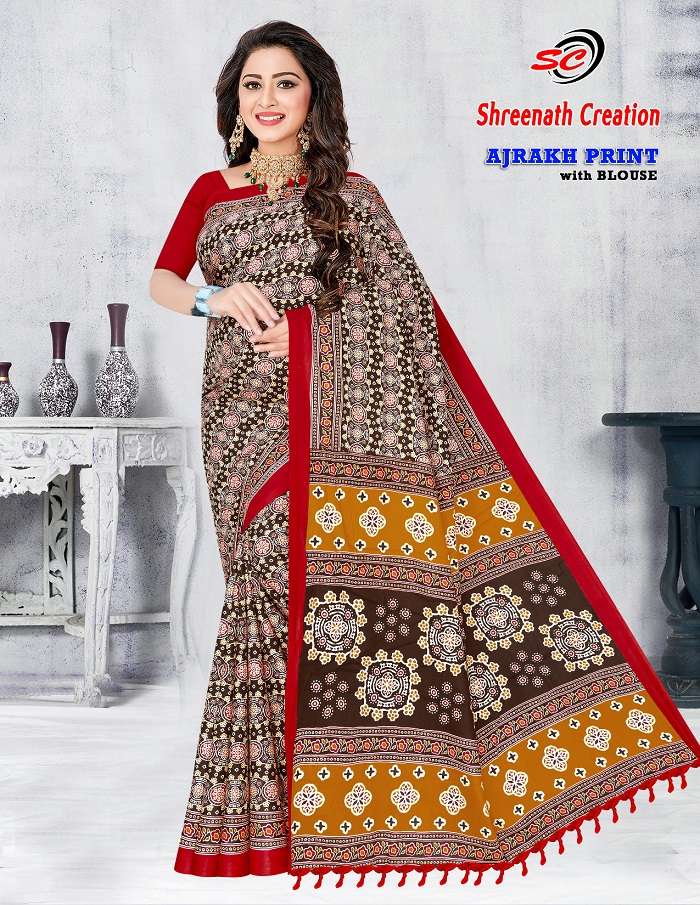 SC AJRAKH PRINT BY AQSAWHOLESALE PURE COTTON PRINT CASUAL WEAR SAREES