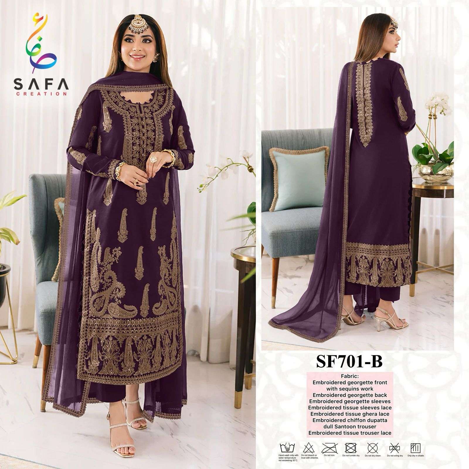 SF-701 COLOURS BY SAFA CREATION 701-A TO 701-D SERIES GEORGETTE WORK PAKISTANI DRESSES