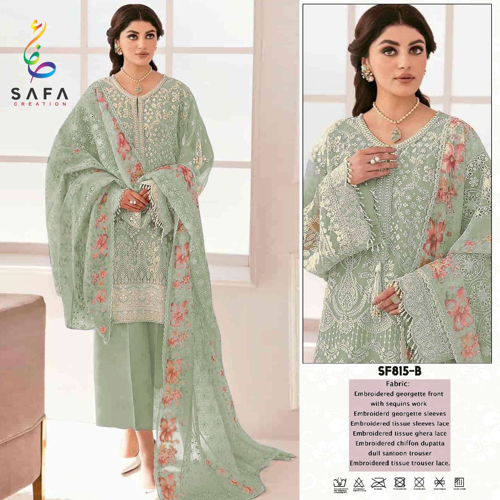 SF-815 COLOURS BY SAFA CREATION 815-A TO 815-D SERIES GEORGETTE EMBROIDERY WORK DRESSES