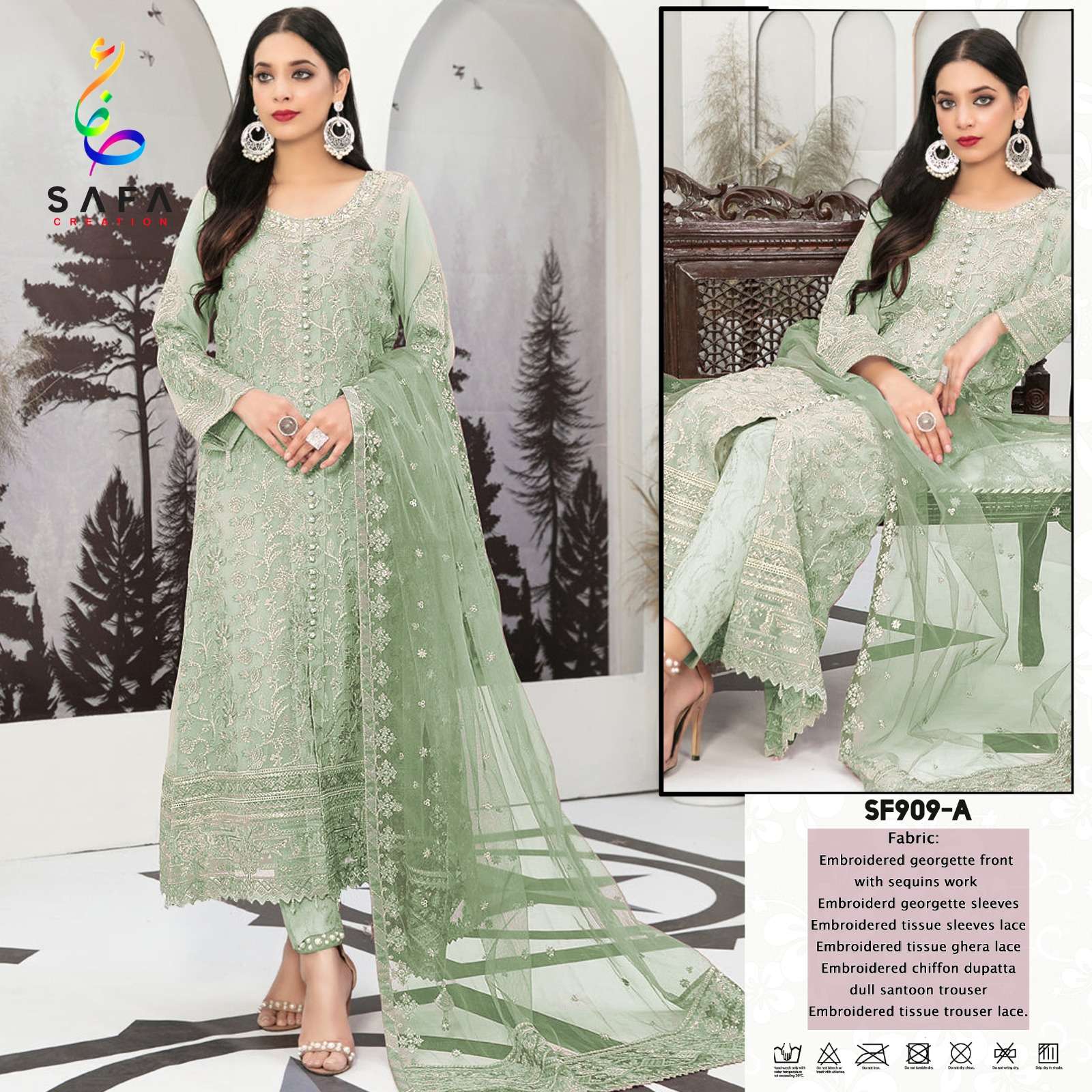 SF-909 COLOURS BY SAFA CREATION 909-A TO 909-D SERIES GEORGETTE WORK PAKISTANI DRESSES