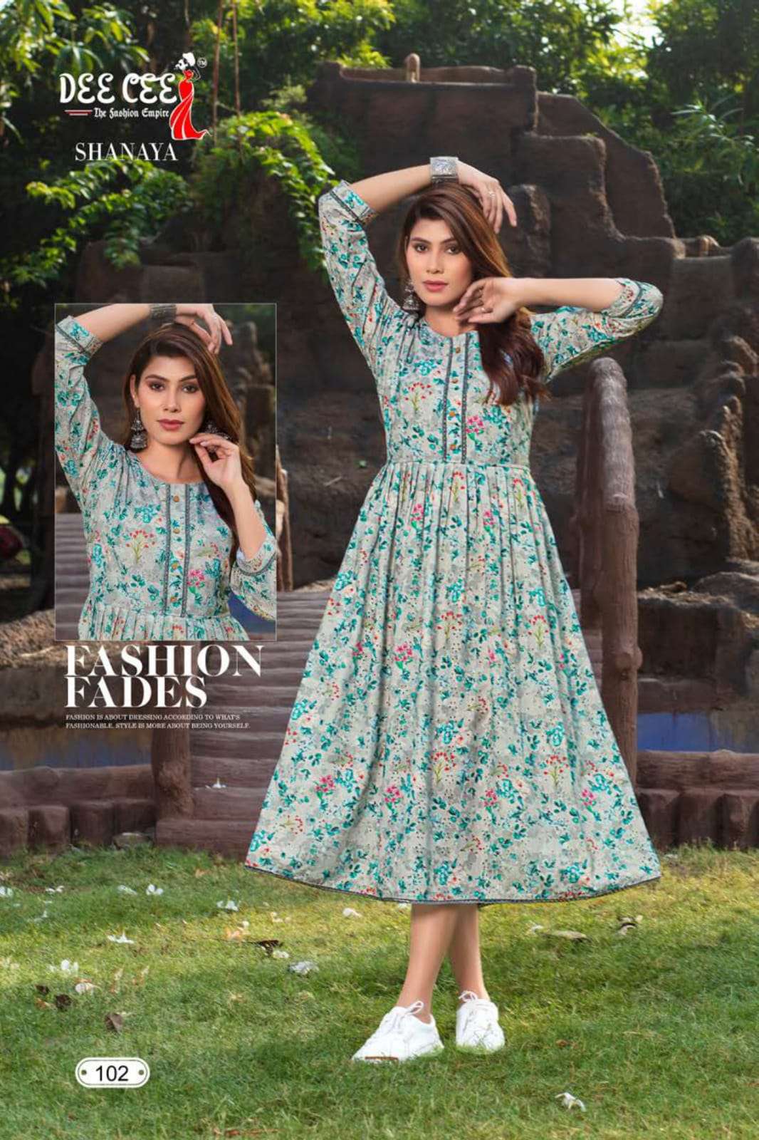 SHANAYA BY DEE CEE 101 TO 106 SERIES RAYON PRINT WORK LONG KURTIS