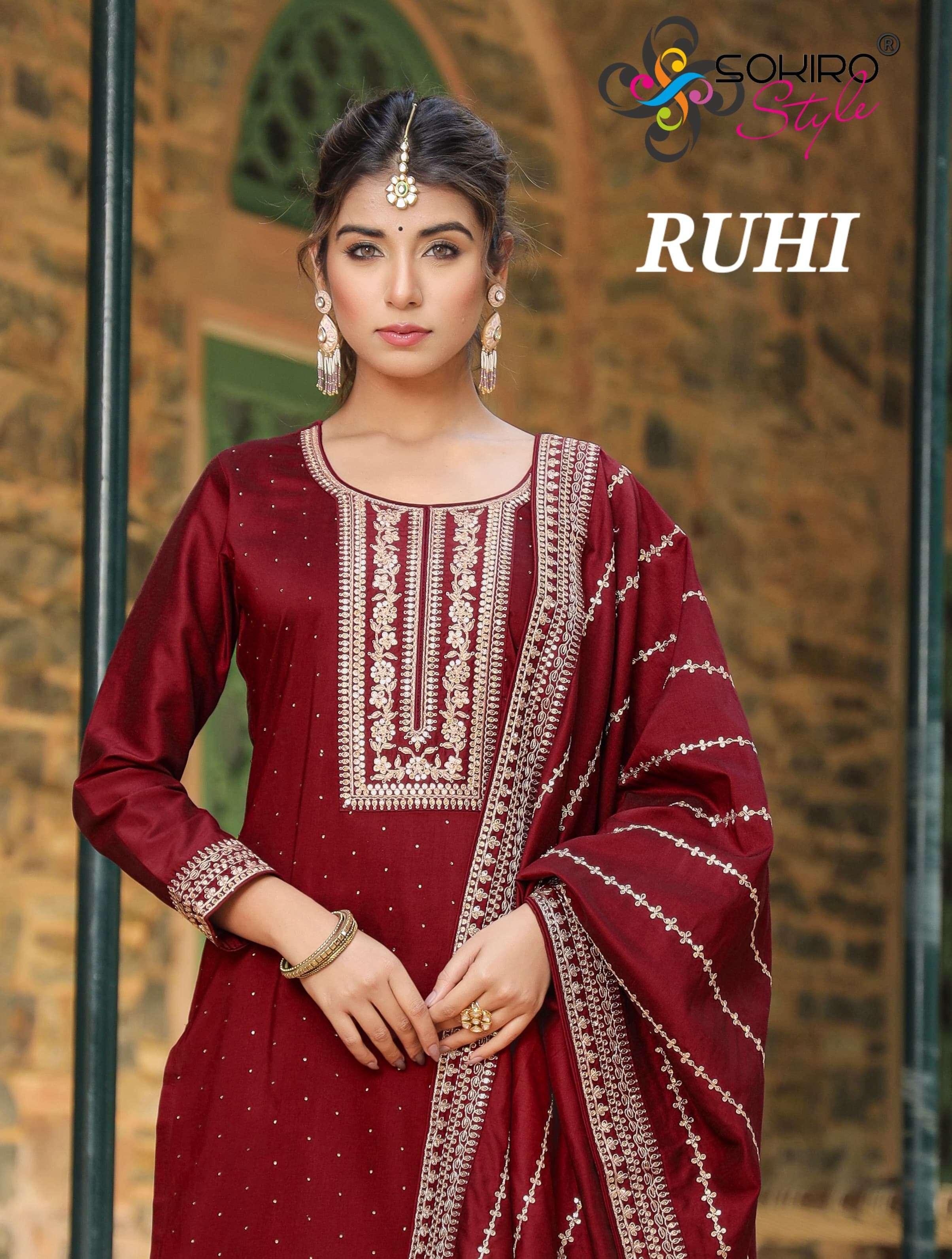 SOKIRO RUHI BY AQSAWHOLESALE 900 TO 902 SERIES SILK EMBROIDERY WORK READMADE DRESSES