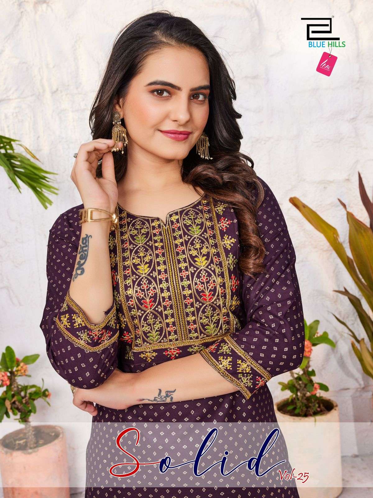 SOLID VOL-25 BY BLUE HILLS 2501 TO 2508 SERIES RAYON PRINT WORK KURTIS