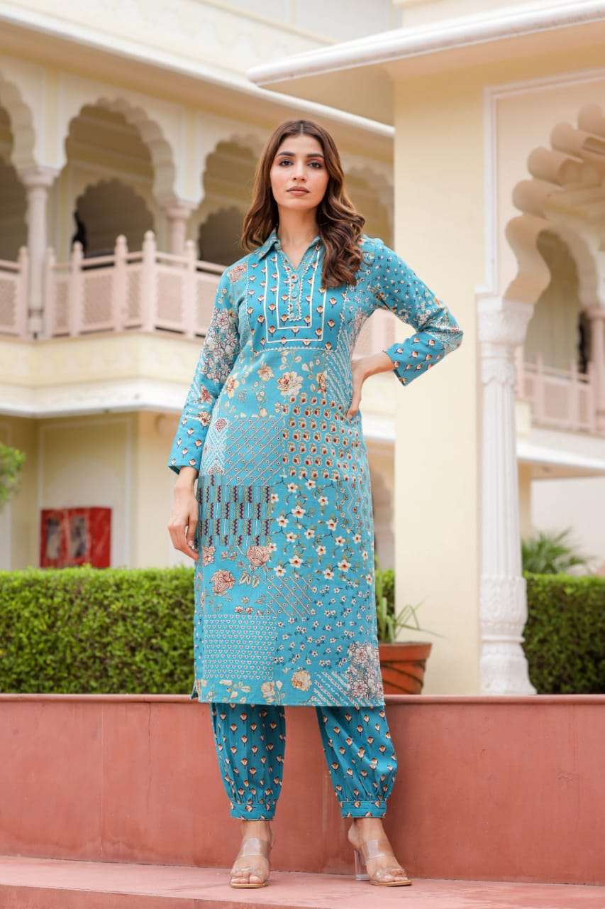 STORY VOL-2 BY AQSAWHOLESALE COTTON PRINT WORK KURTI & PANTS