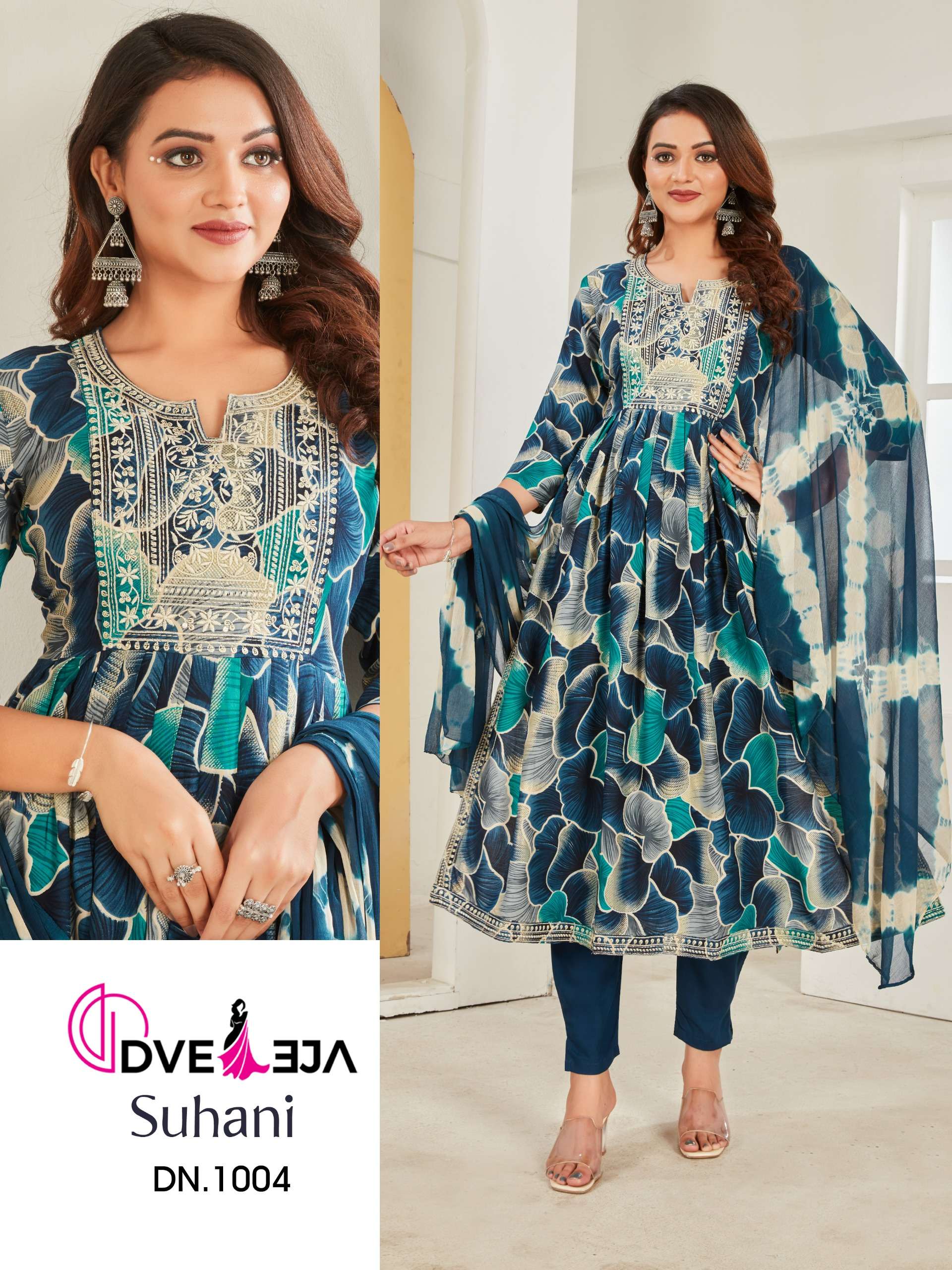 SUHANI BY DVEEJA 1001 TO 1013 SERIES RAYON FOIL PRINT WORK READYMADE DRESSES