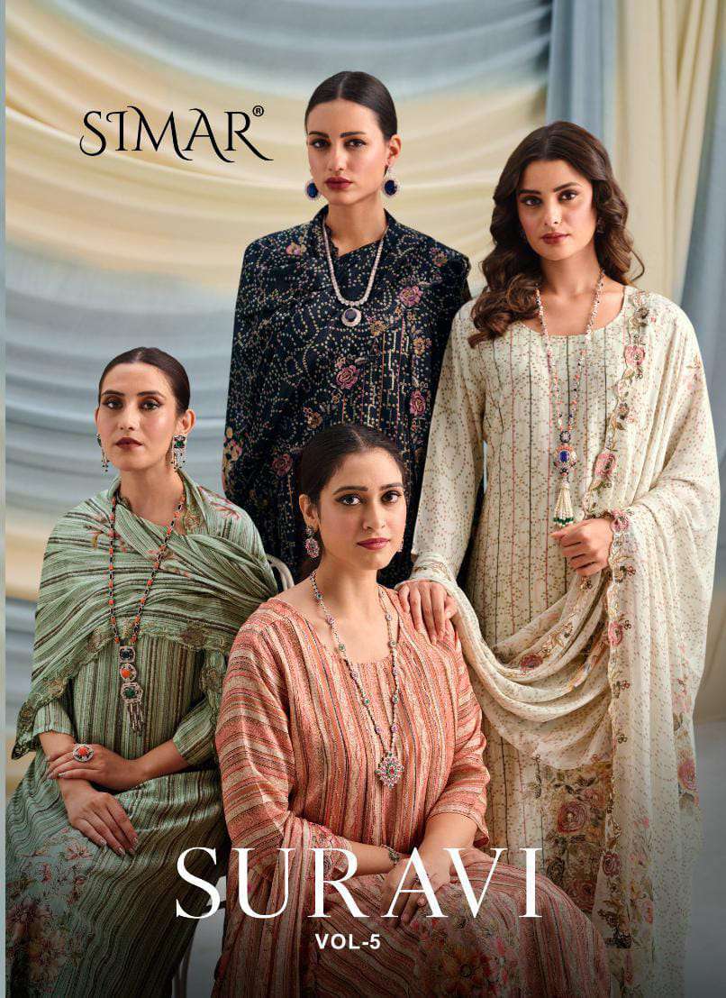 SURAVI VOL-5 BY SIMAR 2016 TO 2021 SERIES VISCOSE MUSLIN PRINT EMBROIDERY WORK DRESSES