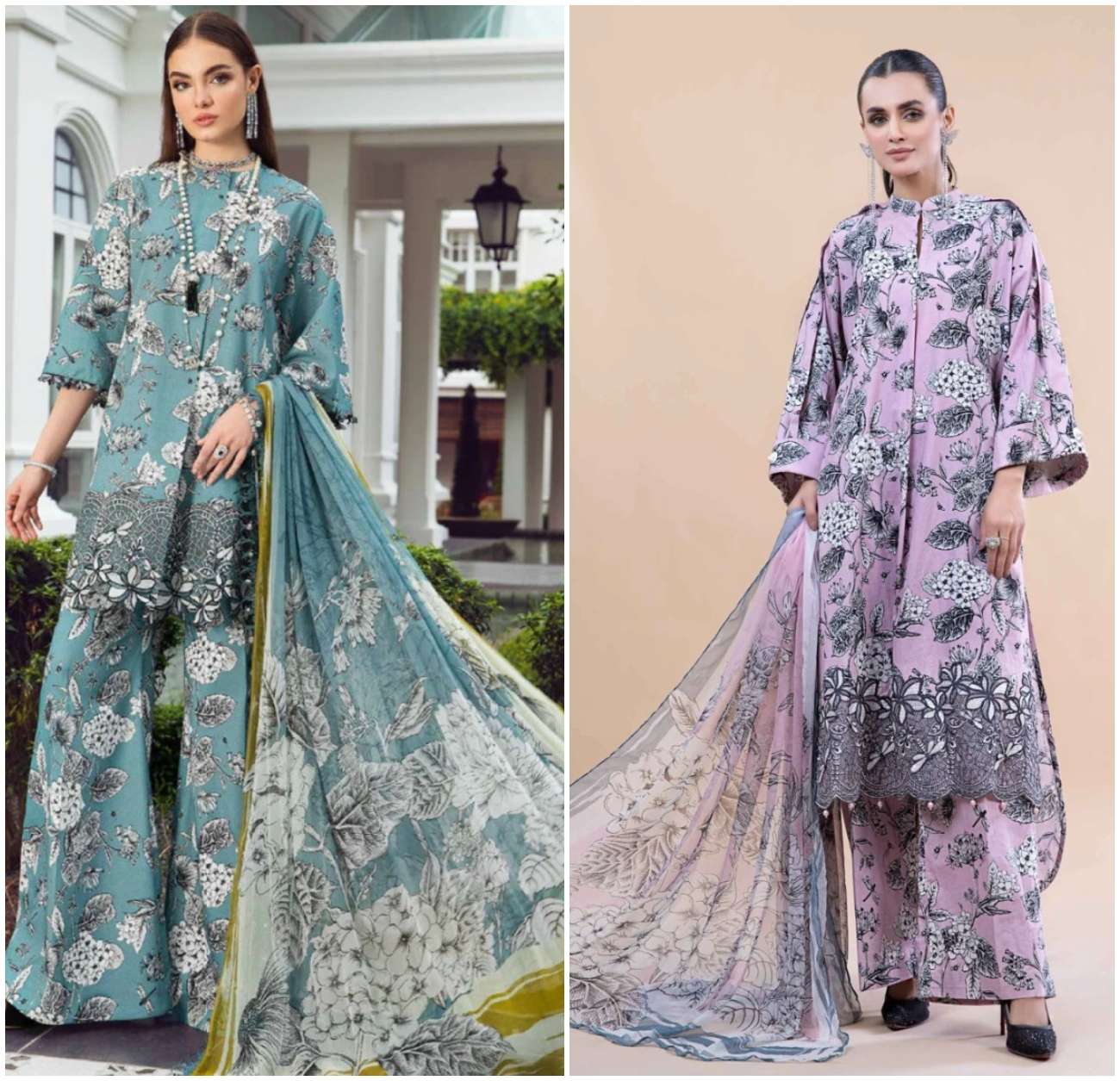 TAJ 457 & 458 HITS BY TAJ CREATIONS COTTON PRINT WORK PAKISTANI DRESSES