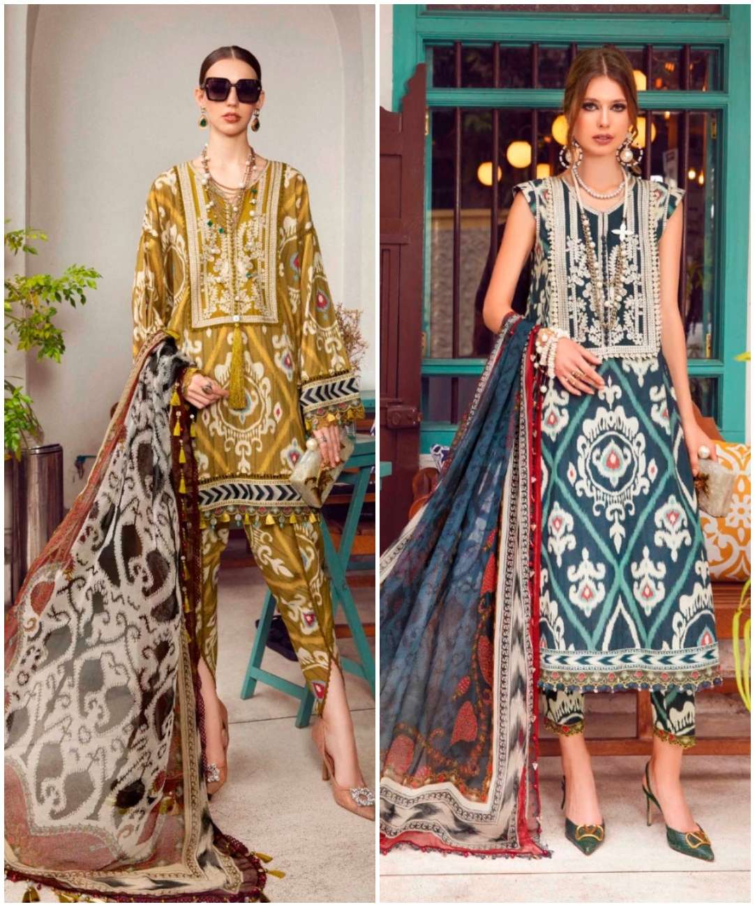 TAJ 463 & 464 HITS BY TAJ CREATION PURE COTTON PRINT WORK PAKISTANI DRESSES