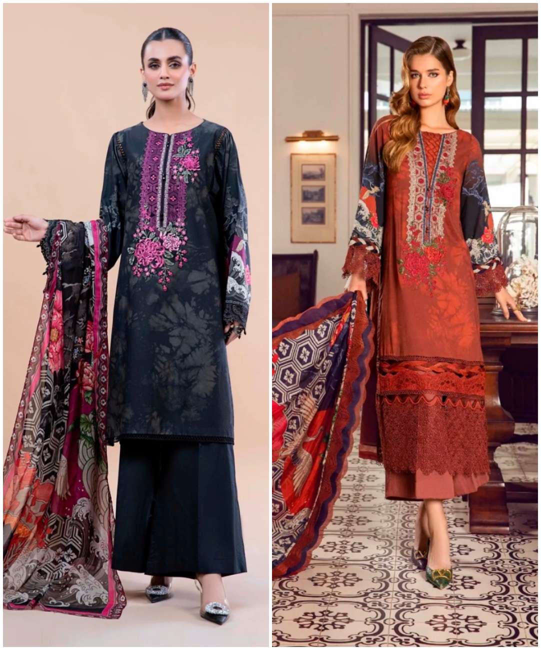 TAJ 465 & 466 HITS BY TAJ CREATION PURE COTTON PRINT WORK PAKISTANI DRESSES