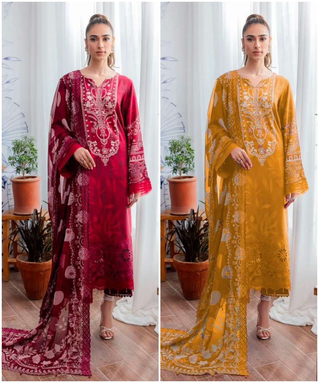 TAJ 467 & 468 HITS BY TAJ CREATION COTTON PRINT EMBROIDERY WORK PAKISTANI DRESSES