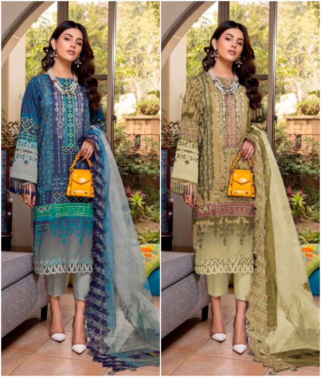 TAJ 481 & 482 HITS BY TAJ CREATION PURE COTTON PRINT WORK PAKISTANI DRESSES