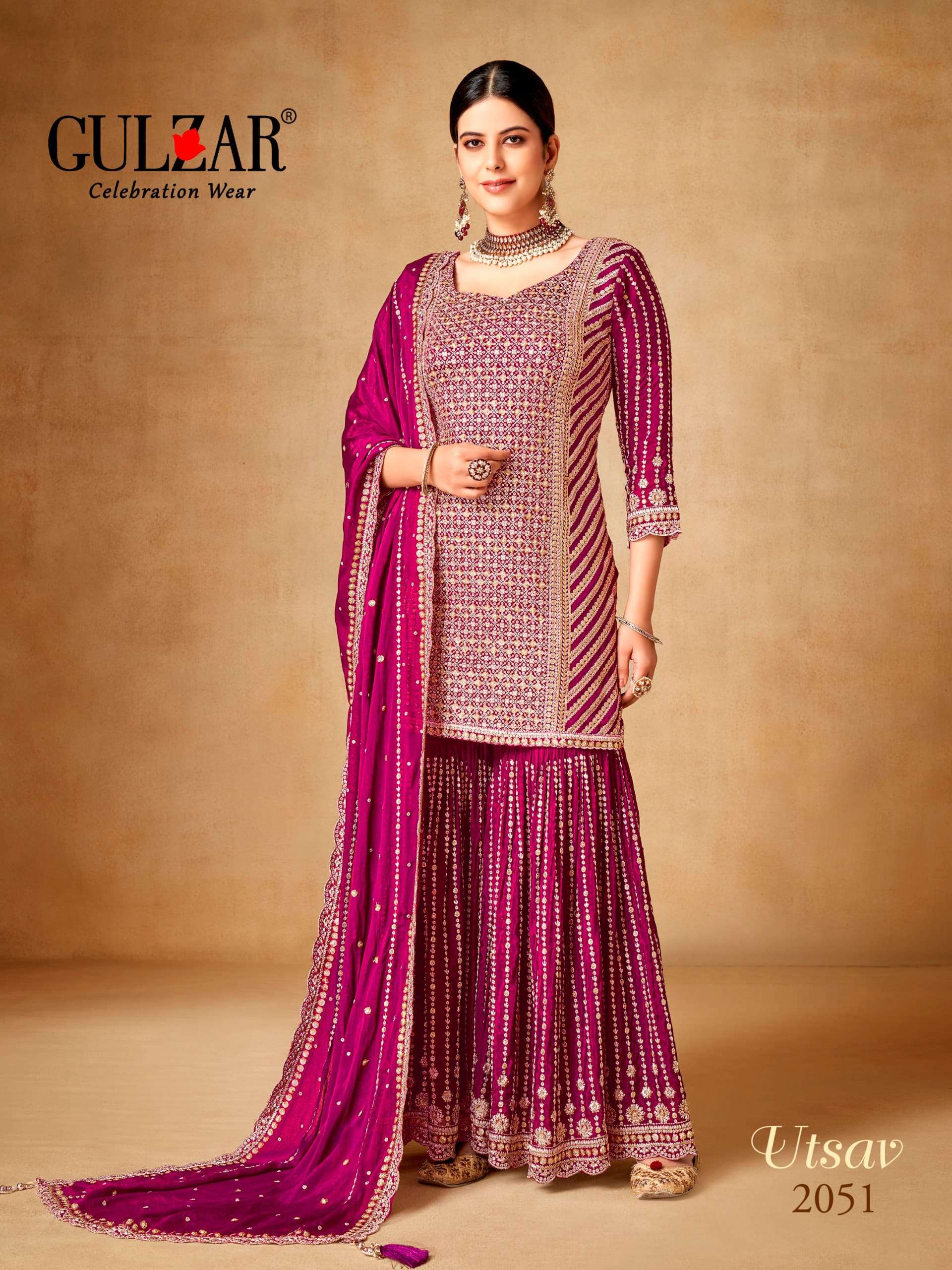 UTSAV BY GULZAR 2051 TO 2054 SERIES PREMIUM CHINON HEAVY WORK READYMADE DRESSES