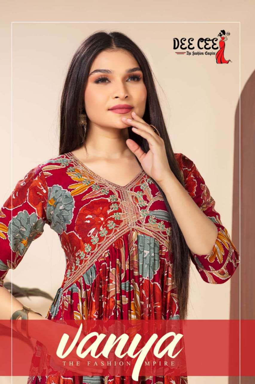 VANYA BY DEE CEE 101 TO 106 SERIES CHANDERI PRINT WORK KURTIS