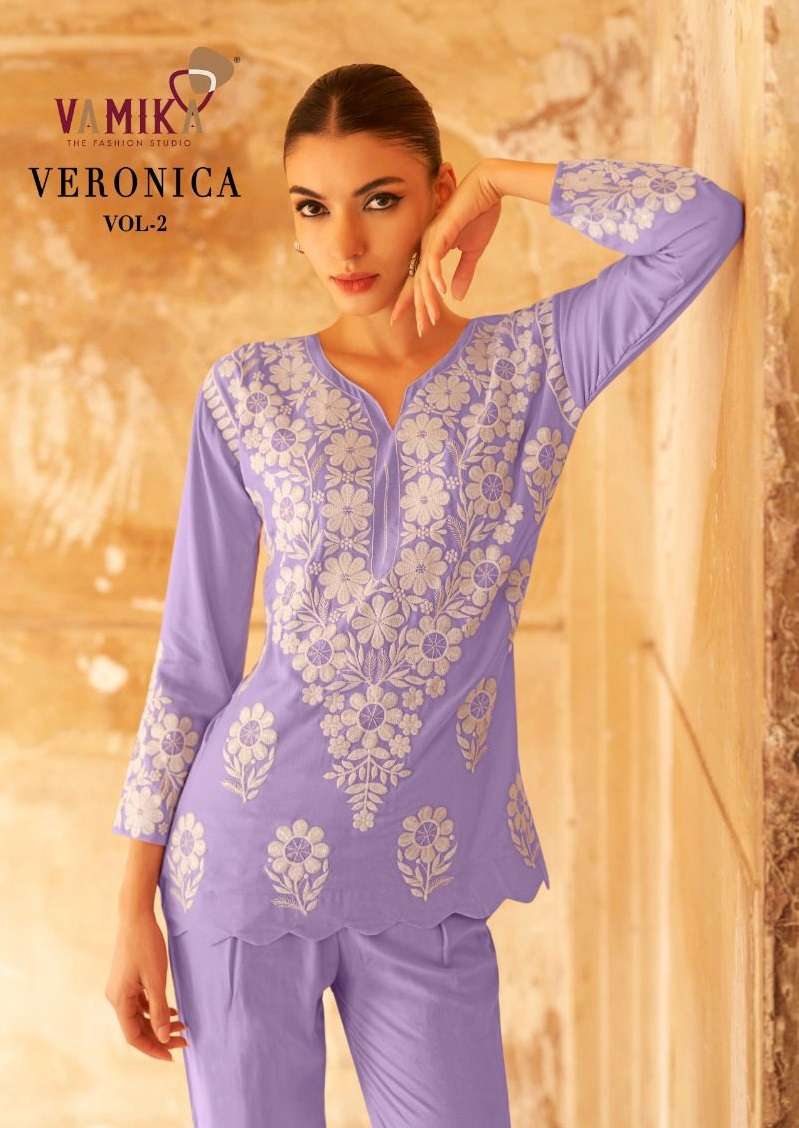 VERONICA VOL-2 BY VAMIKA 111-A TO 111-E SERIES RAYON SEQUENCE WORK CO-ORD SET