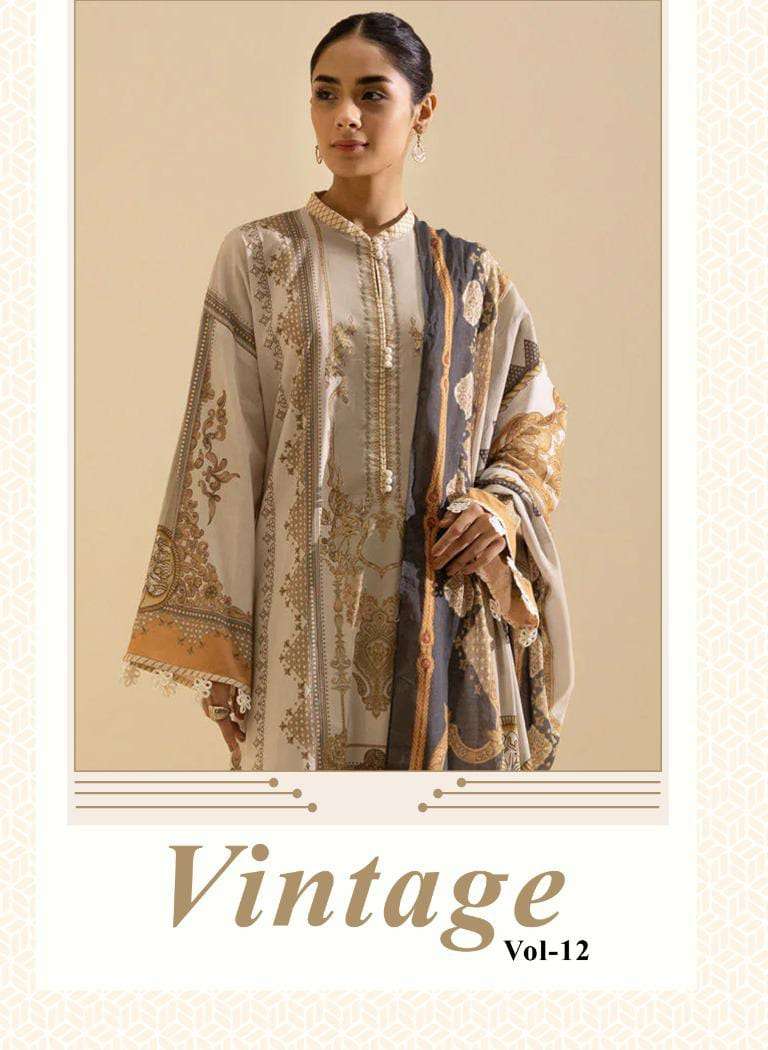 VINTAGE VOL-12 BY SHRADDHA DESIGNER 12001 TO 12004 SERIES COTTON PRINT WORK DRESSES