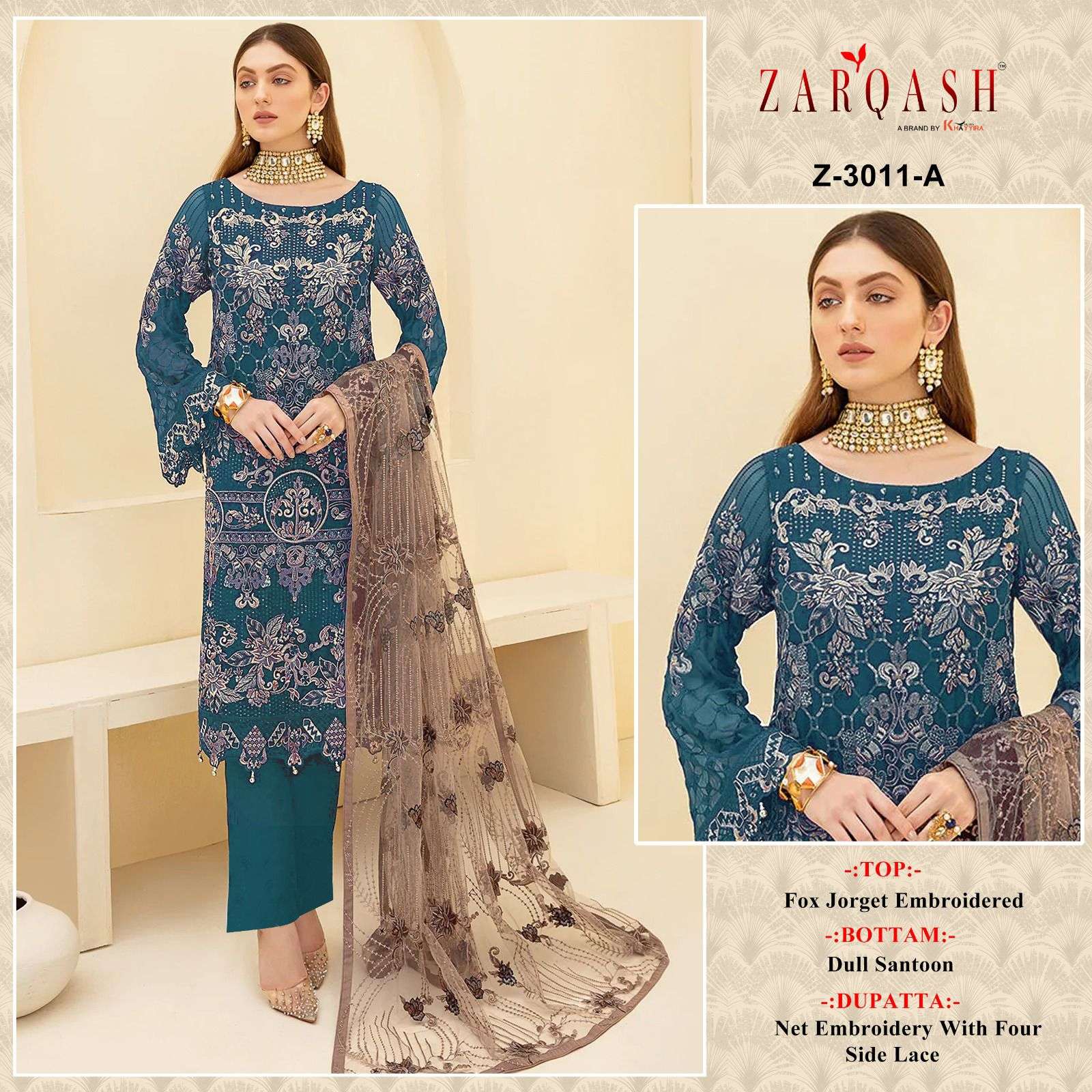 Z-3011 COLOURS BY ZARQASH 3011-A TO 3011-D SERIES GEORGETTE EMBROIDERY WORK DRESSES