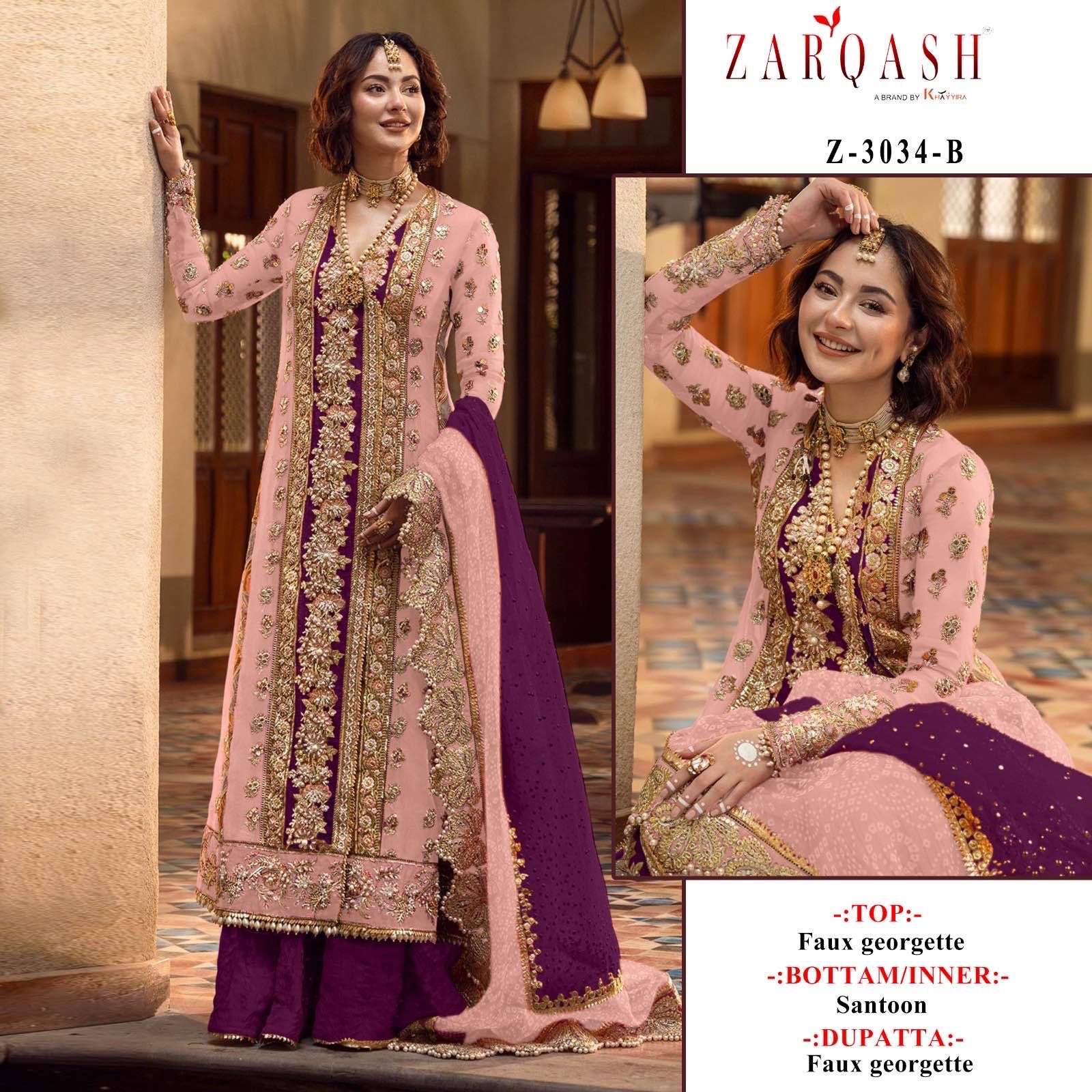 Z-3034 HIT DESIGN BY ZARQASH GEORGETTE EMBROIDERY WORK PAKISTANI DRESS