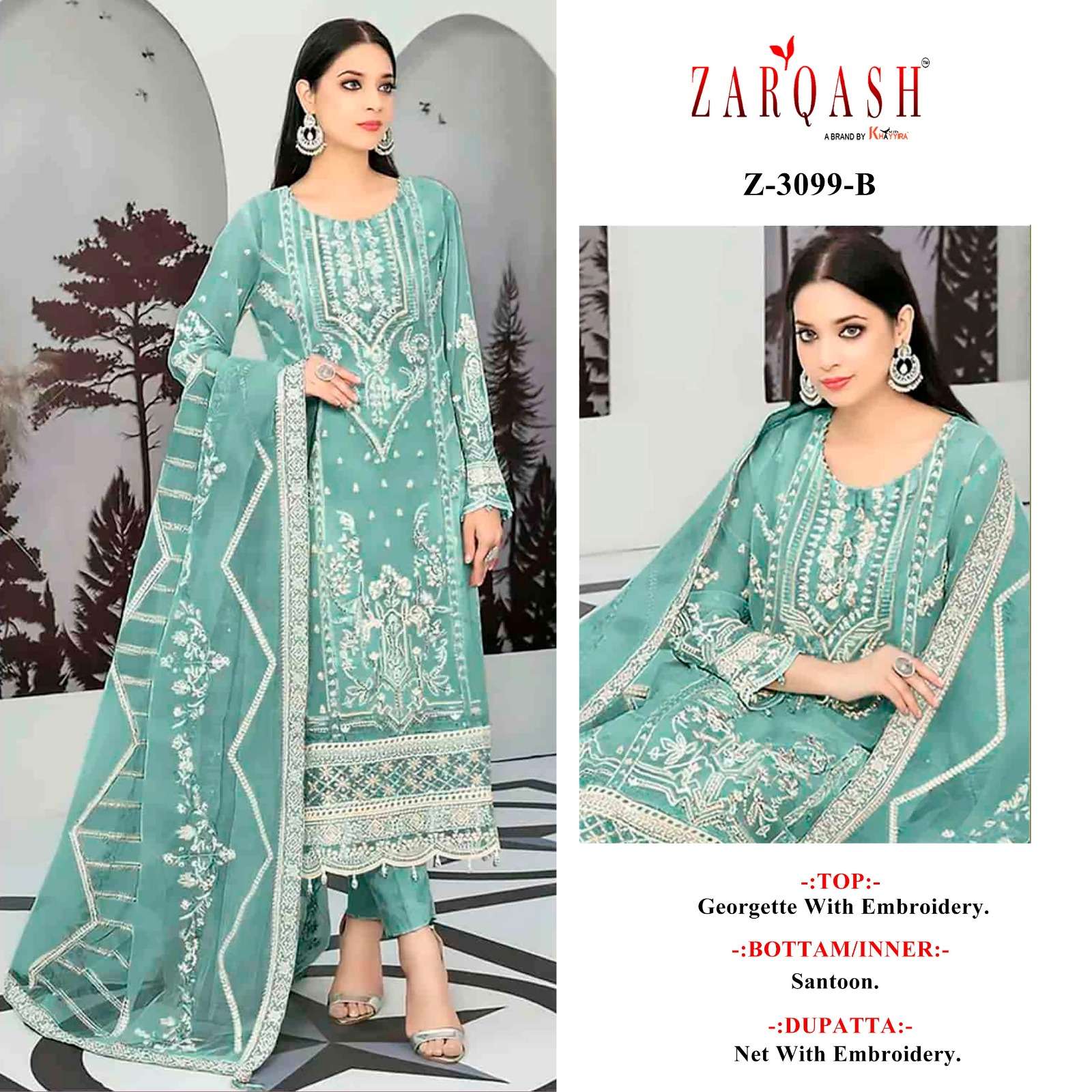 Z-3099 COLOURS BY ZARQASH 3099-A TO 3099-C SERIES FAUX GEORGETTE WORK PAKISTANI DRESSES