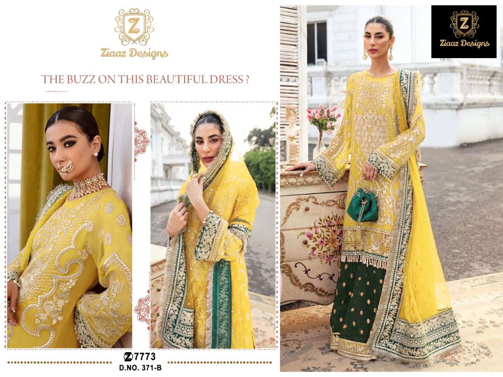 Z-371 B HIT DESIGN BY ZIAAZ DESIGNS GEORGETTE EMBROIDERY WORK PAKISTANI DRESS