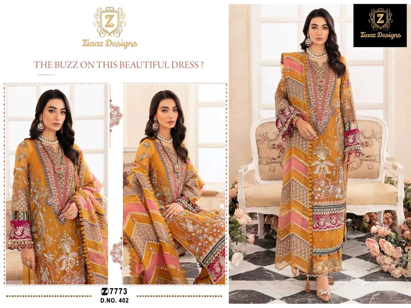 Z-402 HIT DESIGN BY ZIAAZ DESIGNS GEORGETTE EMBROIDERY WORK PAKISTANI DRESS