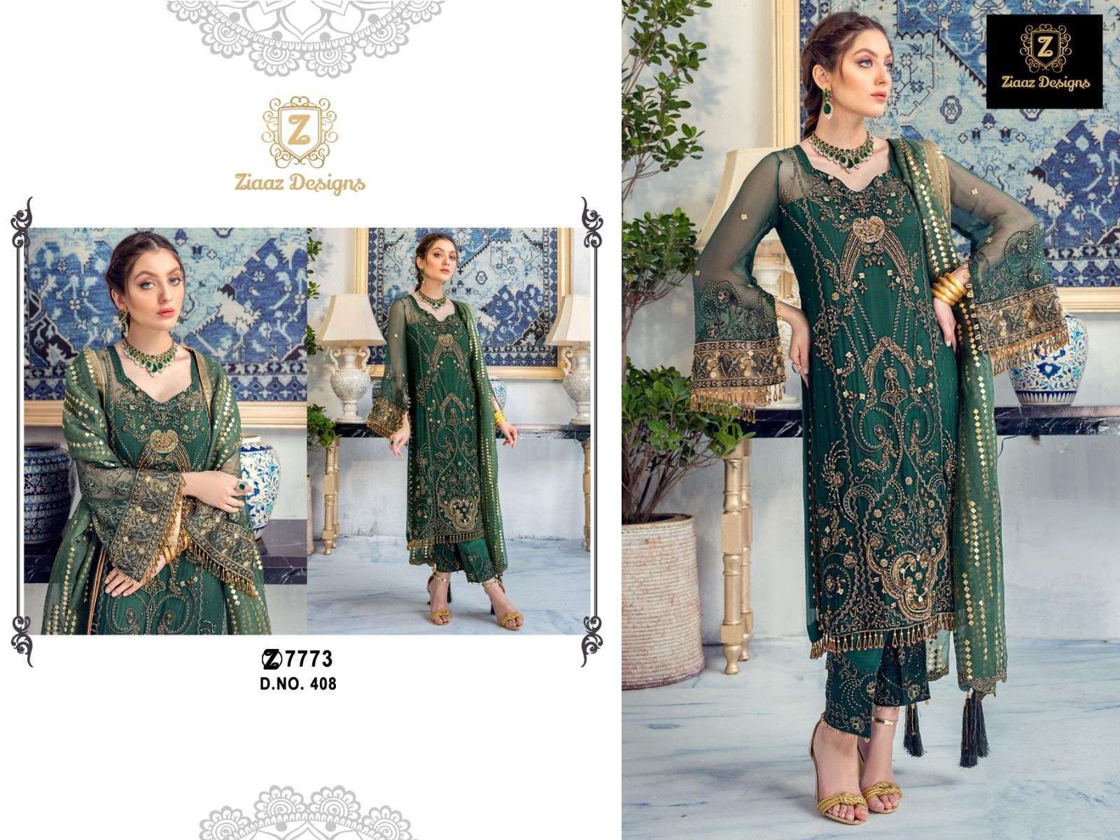 Z-408 HIT DESIGN BY ZIAAZ DESIGNS GEORGETTE EMBROIDERY WORK PAKISTANI DRESS