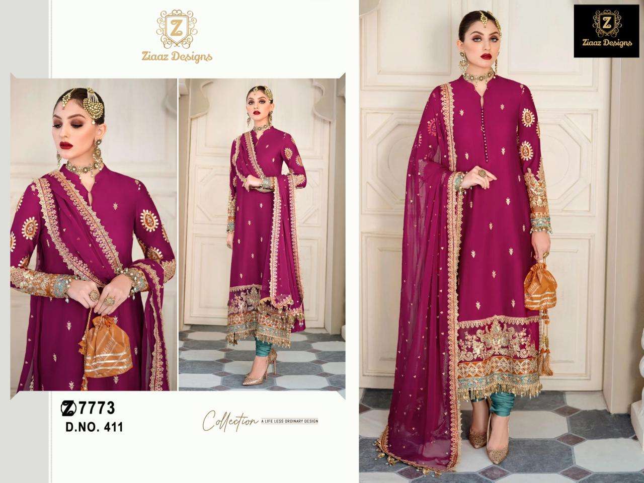 Z-411 HIT DESIGN BY ZIAAZ DESIGNS SATIN SILK PRINT EMBROIDERY WORK PAKISTANI DRESS