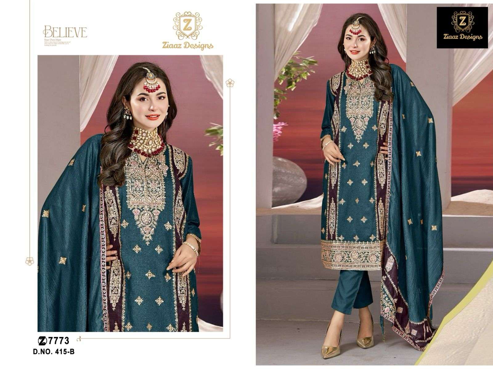 Z-415 B HIT DESIGN BY ZIAAZ DESIGNS CHINON EMBROIDERY WORK PAKISTANI DRESS