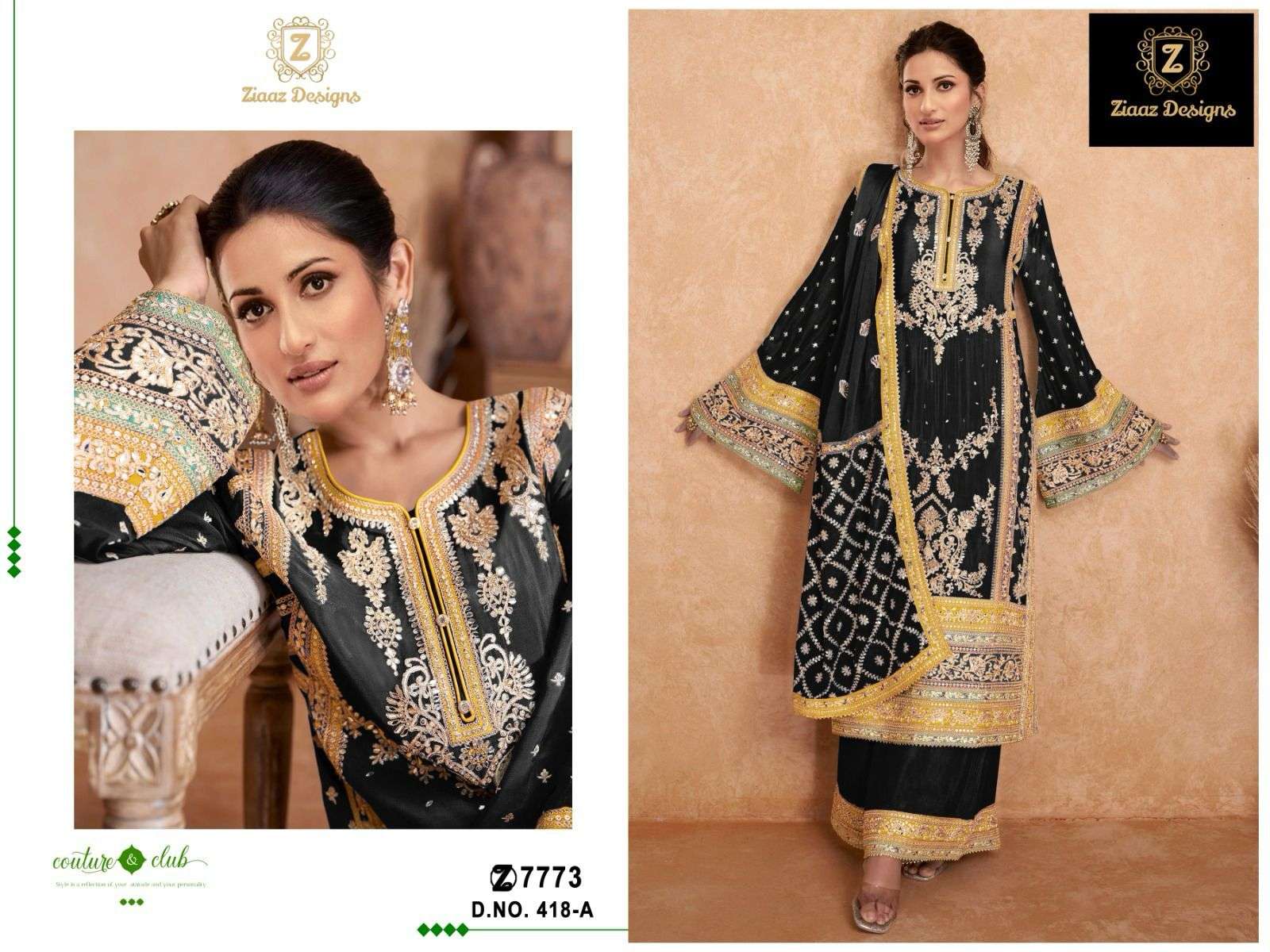 Z-418 HIT DESIGN BY ZIAAZ DESIGNS CHINON HEAVY EMBROIDERY WORK READYMADE DRESS