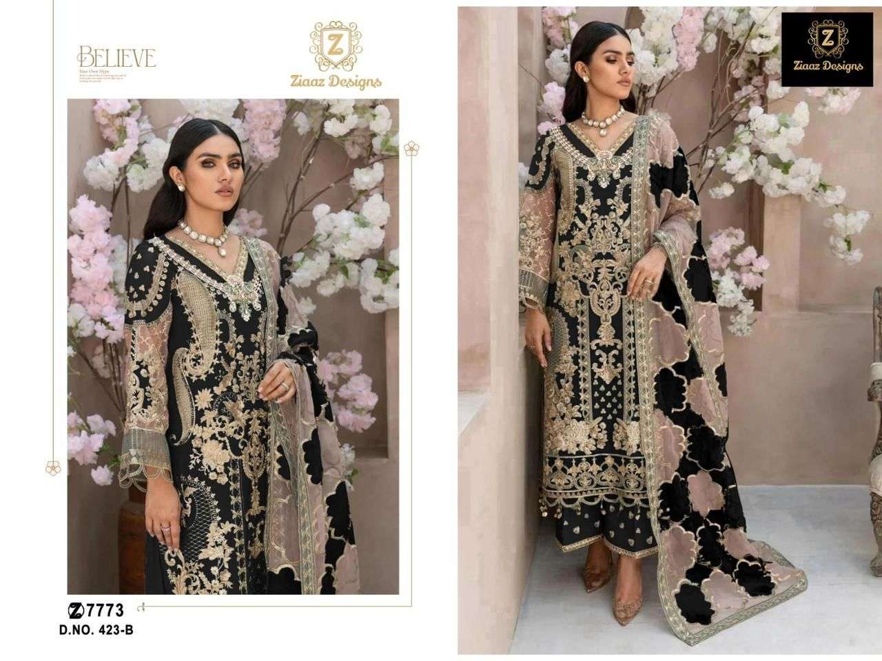 Z-423 B HIT DESIGN BY ZIAAZ DESIGNS ORGANZA HEAVY EMBROIDERY WORK PAKISTANI DRESS