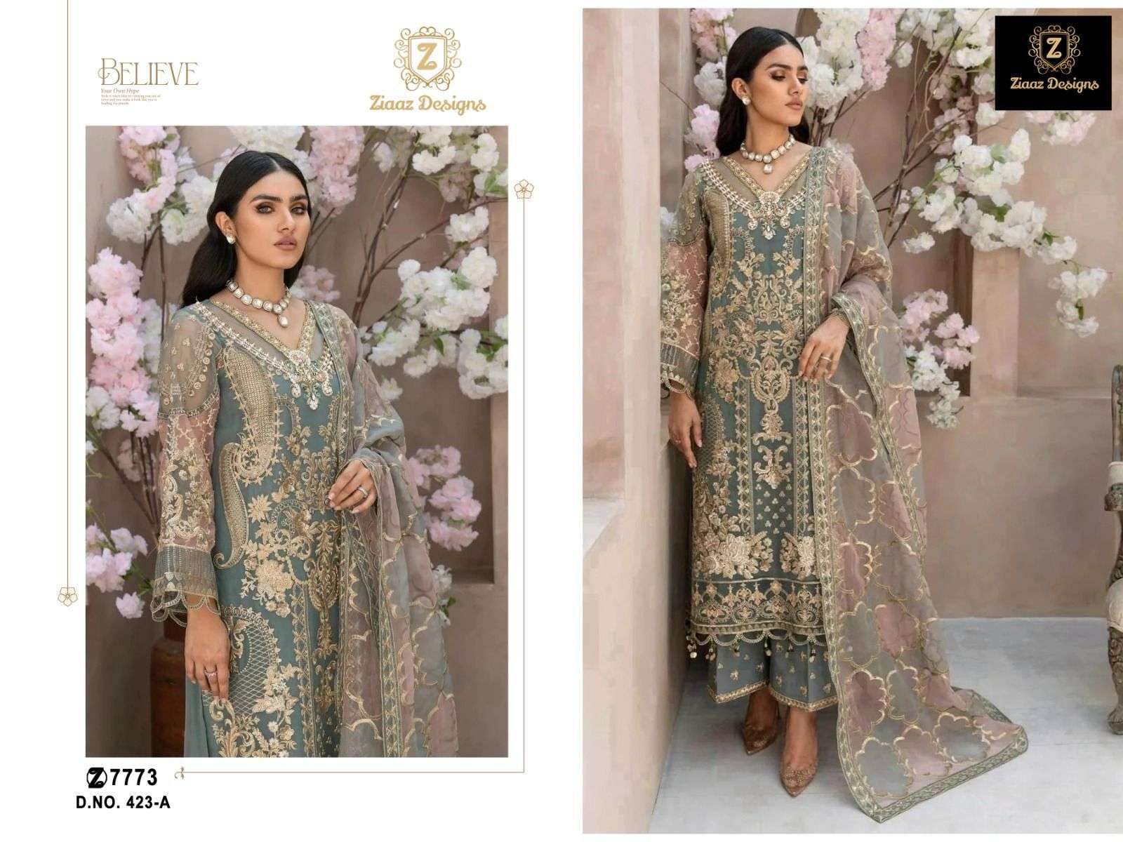 Z-423 HIT DESIGN BY ZIAAZ DESIGNS ORGANZA HEAVY EMBROIDERY WORK PAKISTANI DRESS