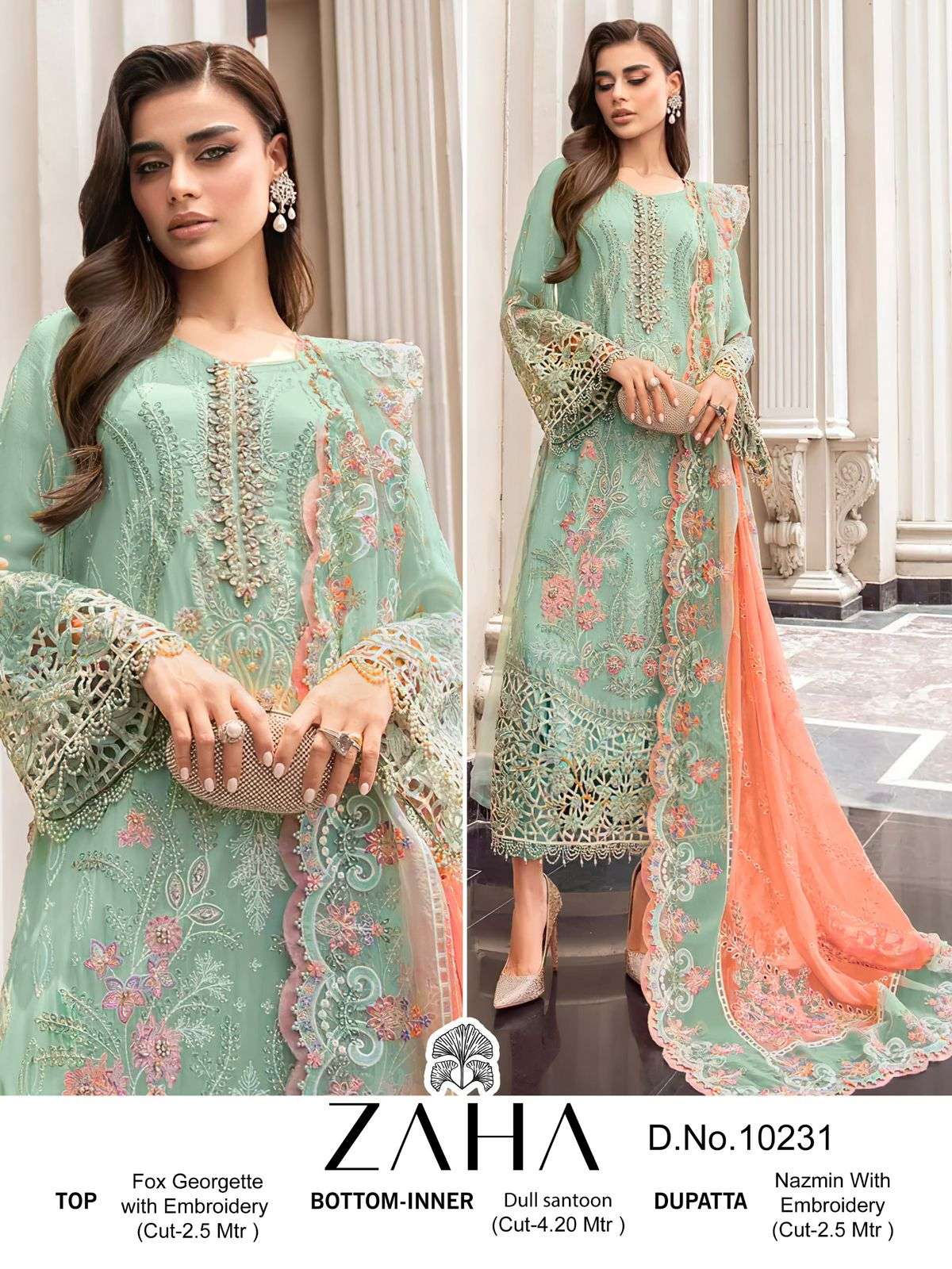 ZAHA 10231 HIT DESIGN BY ZAHA GEORGETTE EMBROIDERY WORK PAKISTANI DRESS