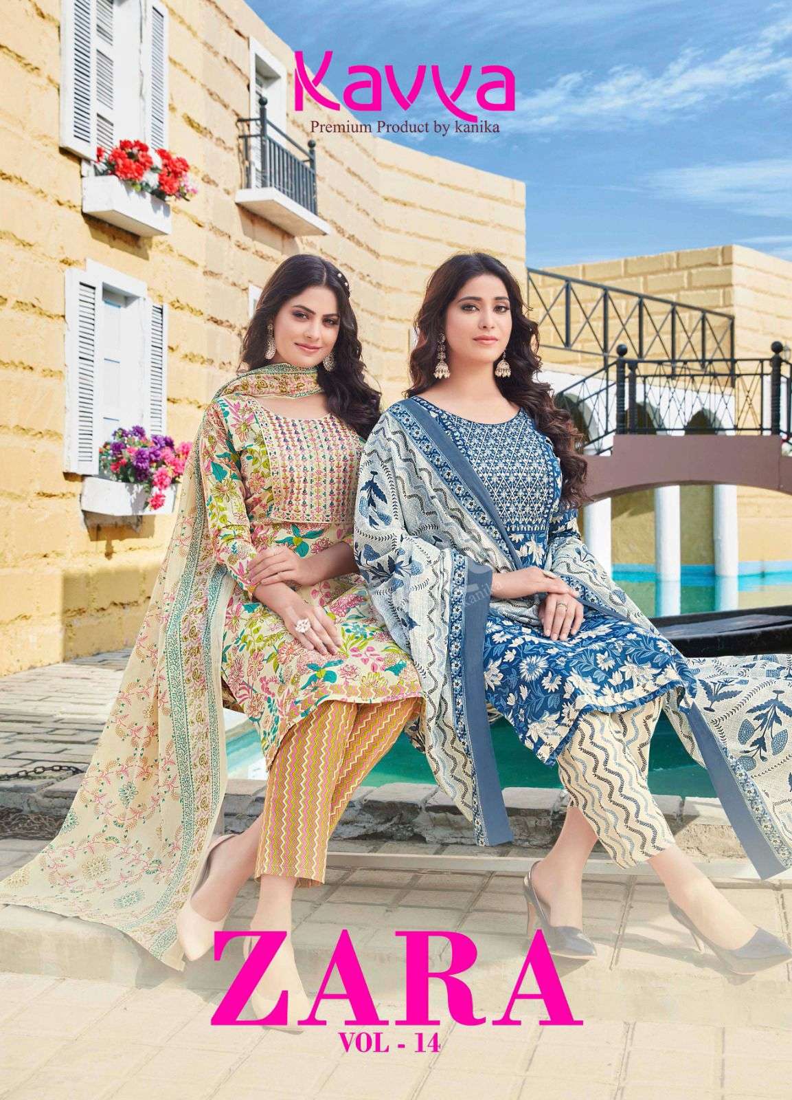 ZARA VOL-14 BY KAVYA 14001 TO 14010 SERIES COTTON EMBROIDERY WORK READYMADE DRESSES