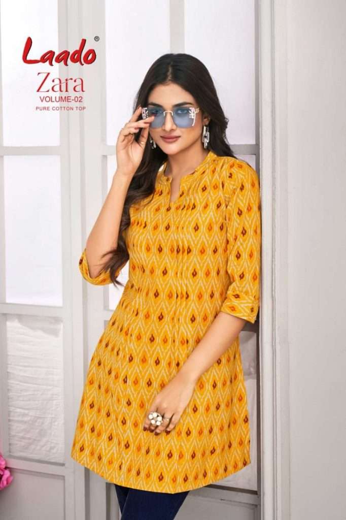 ZARA VOL-2 BY LAADO 2001 TO 2012 SERIES FANCY COTTON PRINT SHORT KURTIS