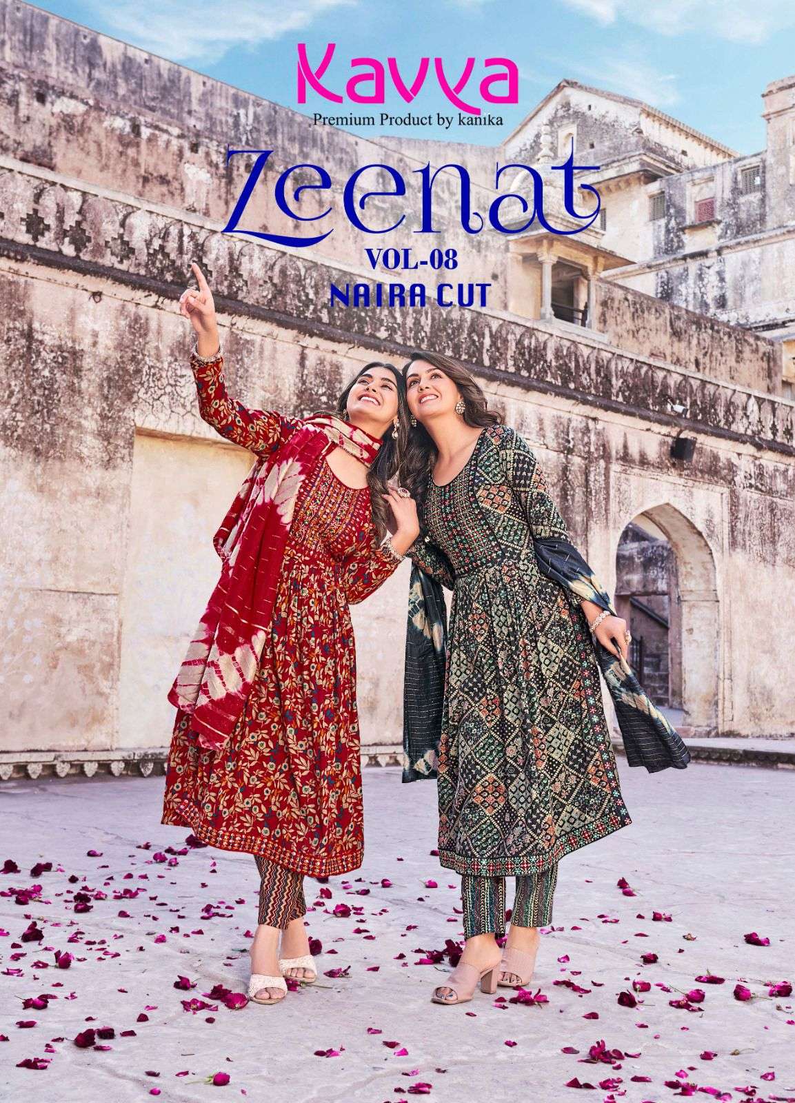 ZEENAT VOL-8 BY KAVYA 8001 TO 8010 SERIES CAPSULE PRINT WORK READYMADE DRESSES