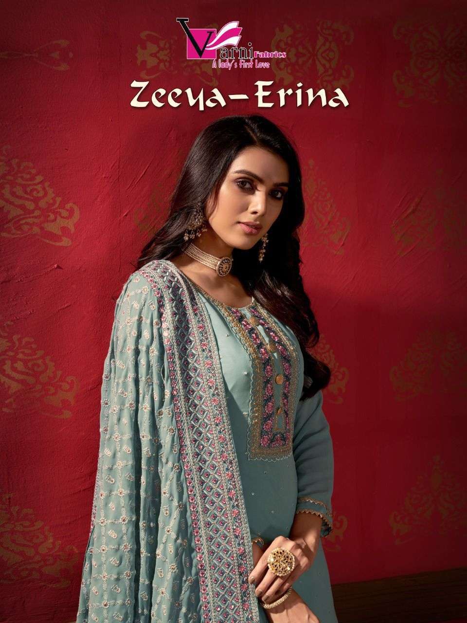 ZEEYA-ERINA BY VARNI FABRICS 1401 TO 1403 SERIES FAUX GEORGETTE HEAVY WORK DRESSES