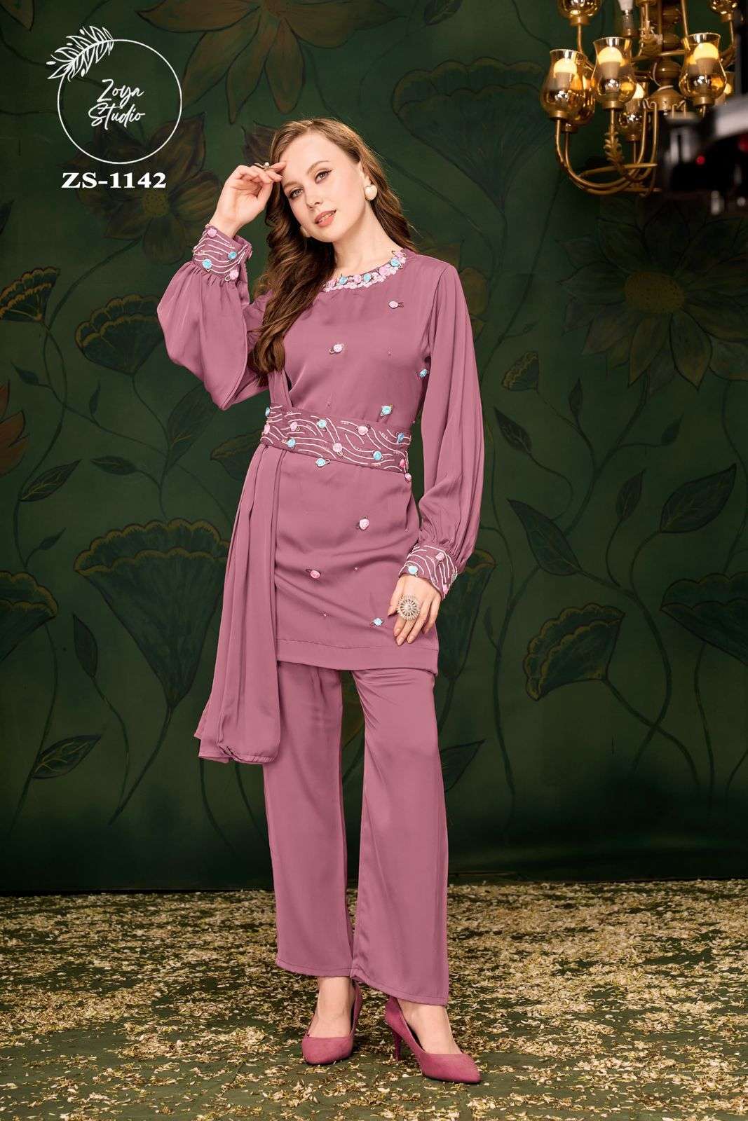 ZS-1142 HIT DESIGN BY ZOYA STUDIO FANCY SATIN HAND WORK CO-ORD SET