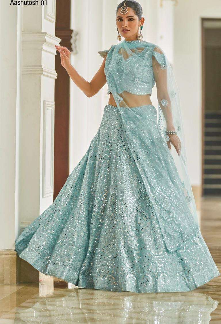 AAASHUTOSH HIT DESIGN BY AQSAWHOLESALE DESIGNER FABRIC HEAVY WORK CROP-TOP LEHENGA