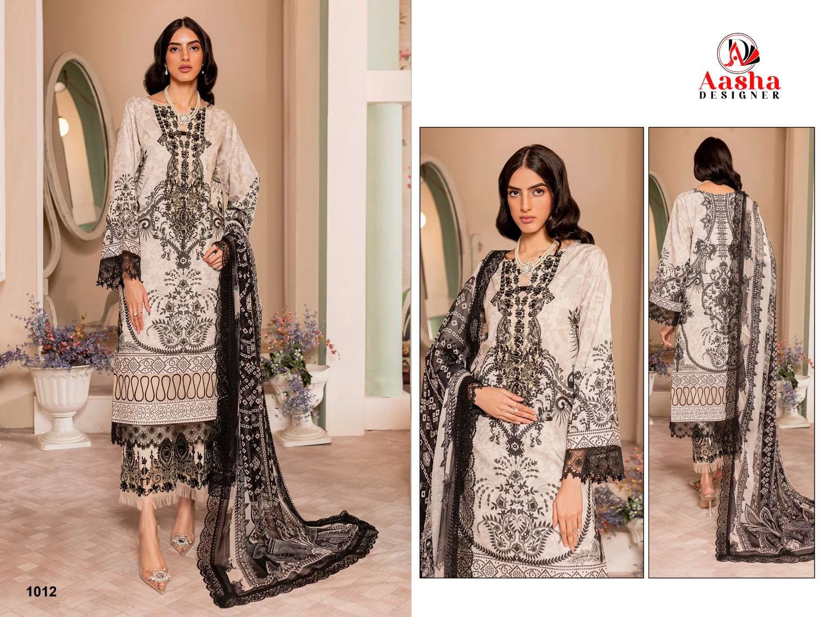 AASHA 1012 HIT DESIGNER BY AASHA DESIGNER PURE COTTON PRINT WORK PAKISTANI DRESS