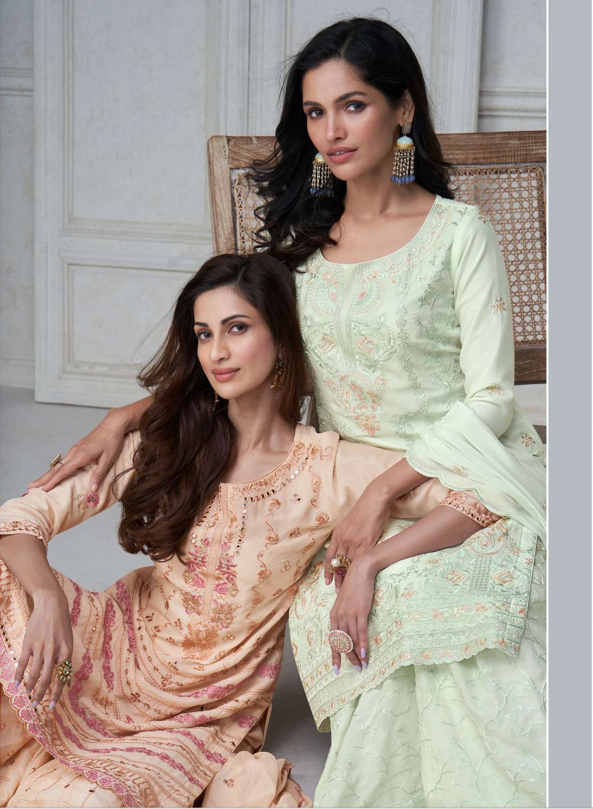 AGHA NOOR BY AASHIRWAD CREATION 9871 TO 9874 SERIES CHINON SILK WORK READYMADE DRESSES