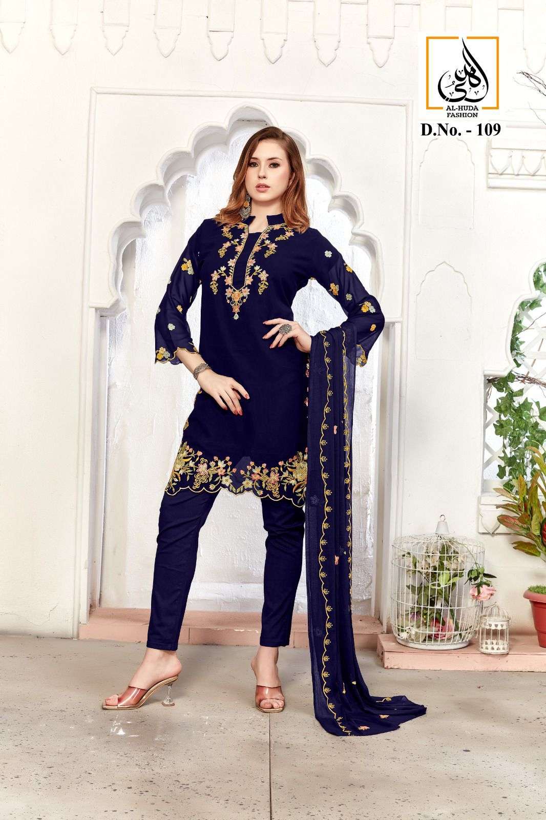 AL-HUDA 109 NX BY AQSAWHOLESALE PURE GEORGETTE EMBROIDERY WOR READYMADE DRESSES