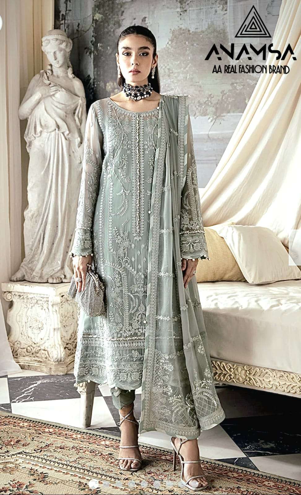 ANAMSA 290 HIT DESIGN BY ANAMSA GEORGETTE HEAVY EMBROIDERY PAKISTANI DRESS