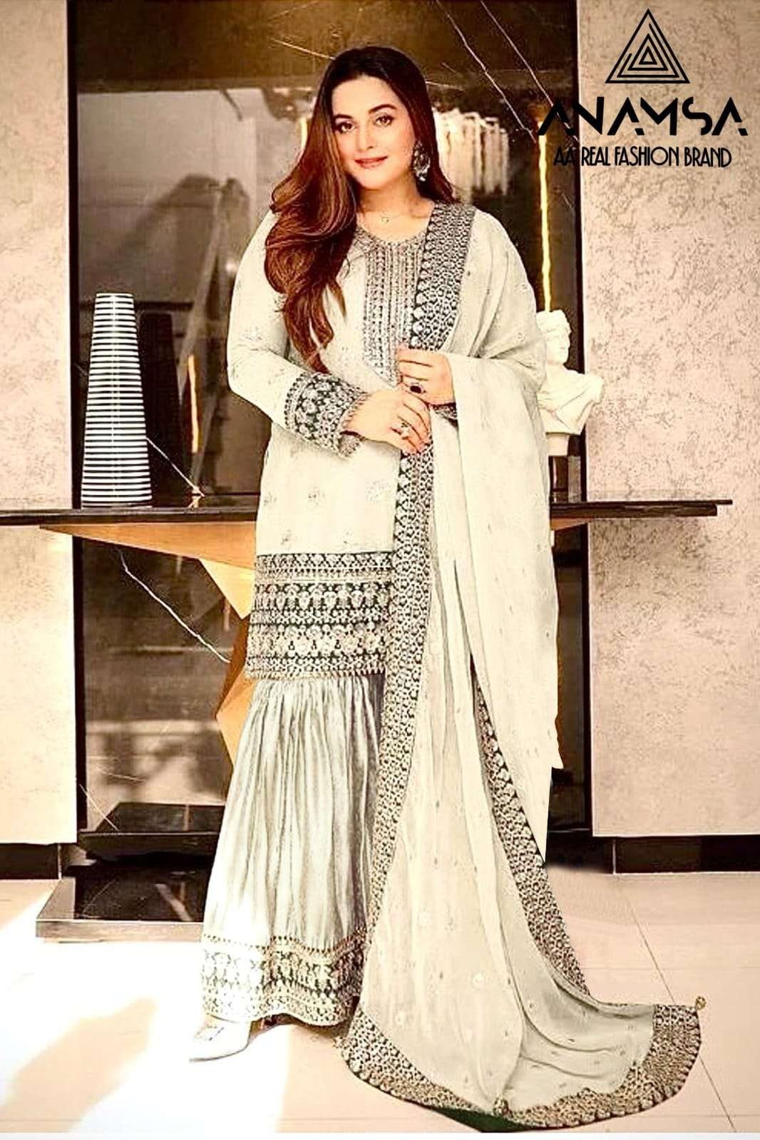 ANAMSA 293 HIT DESIGN BY ANAMSA PURE GEORGETTE EMBROIDERY WORK PAKISTANI DRESS