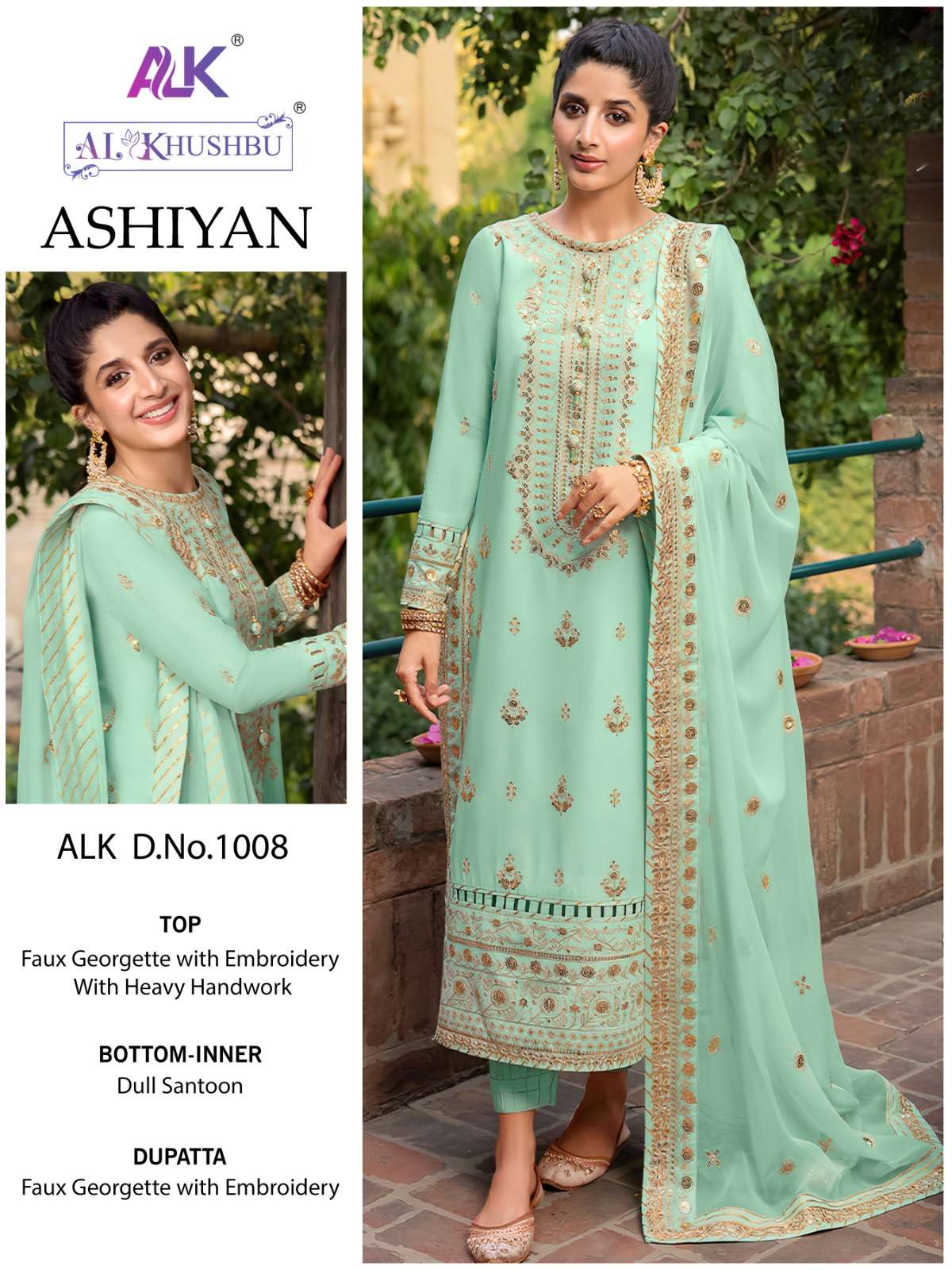 ASHIYAN 1008 HIT DESIGN BY AL KHUSHBU GEORGETTE EMBROIDERY WORK PAKISTANI DRESS